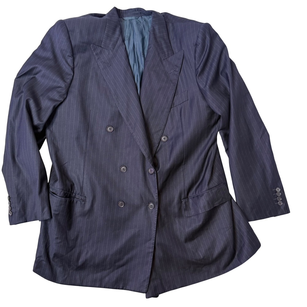 Loro Piana Blazer Mens 46L Navy Pinstripe Wish Super 160s Double Breasted